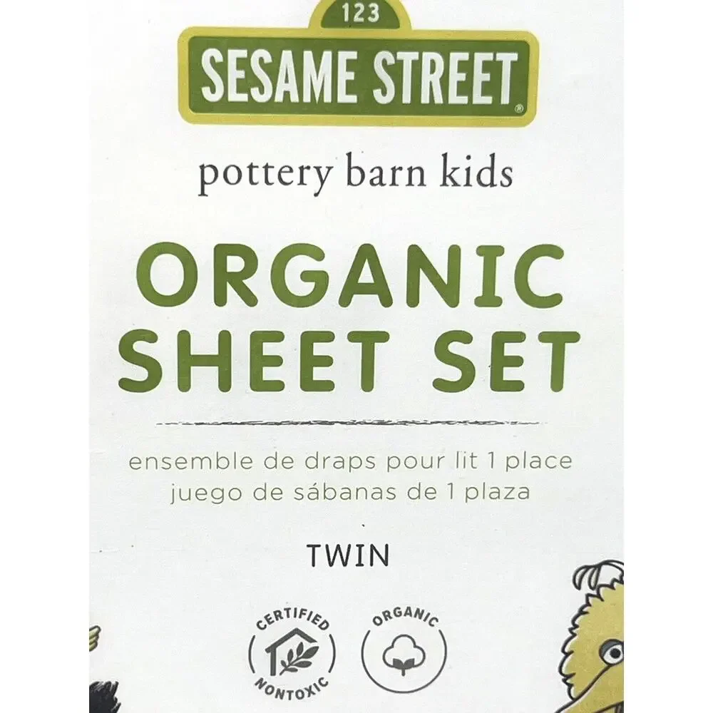 Pottery Barn Kids Sesame Street TWIN SIZE Organic Sheet Set of 3 Pc Big Bird
